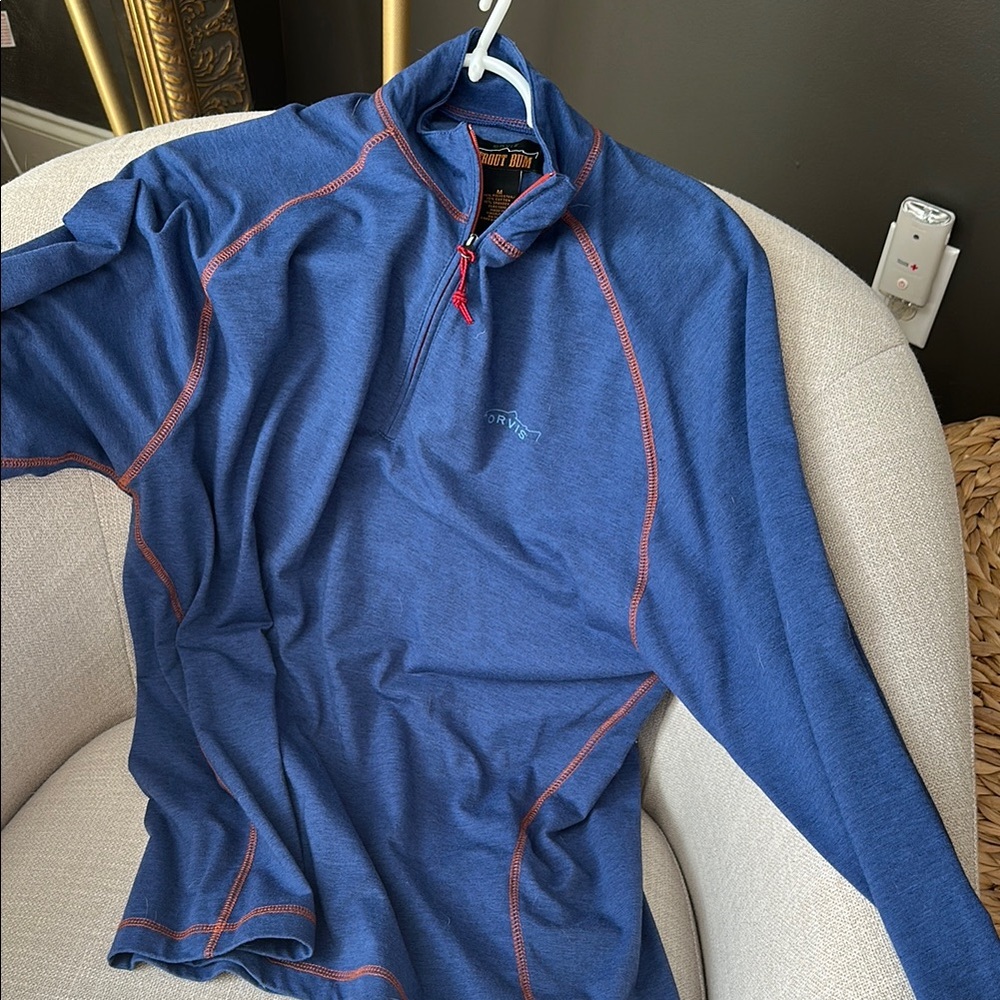 Orvis Blue Pullover with Red Stitching